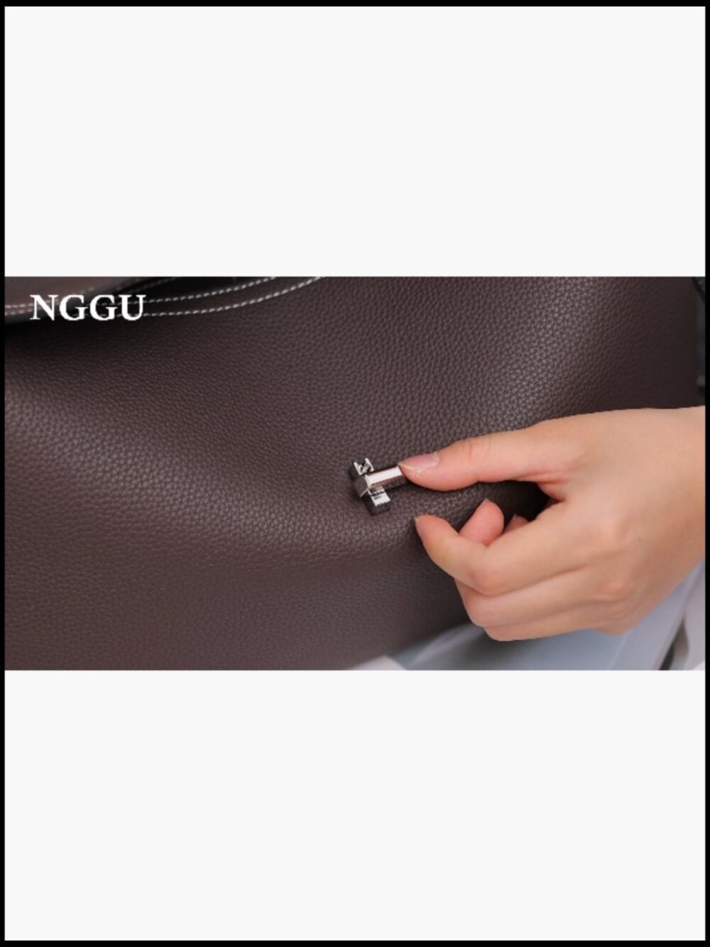 Leather Crossbody Bag Satchel with Multiple Compartments Twist Lock Top Handle - Picture 7 of 7